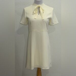 Theory Classic Crepe Tie Neck A-Line Dress Sz 2 Pale Butter Yellow Short Sleeve